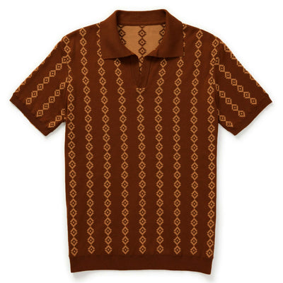 OXKNIT Men Vintage Clothing 1960s Mod Style The Sebastian Dark Brown Knit Retro Polo Shirts
