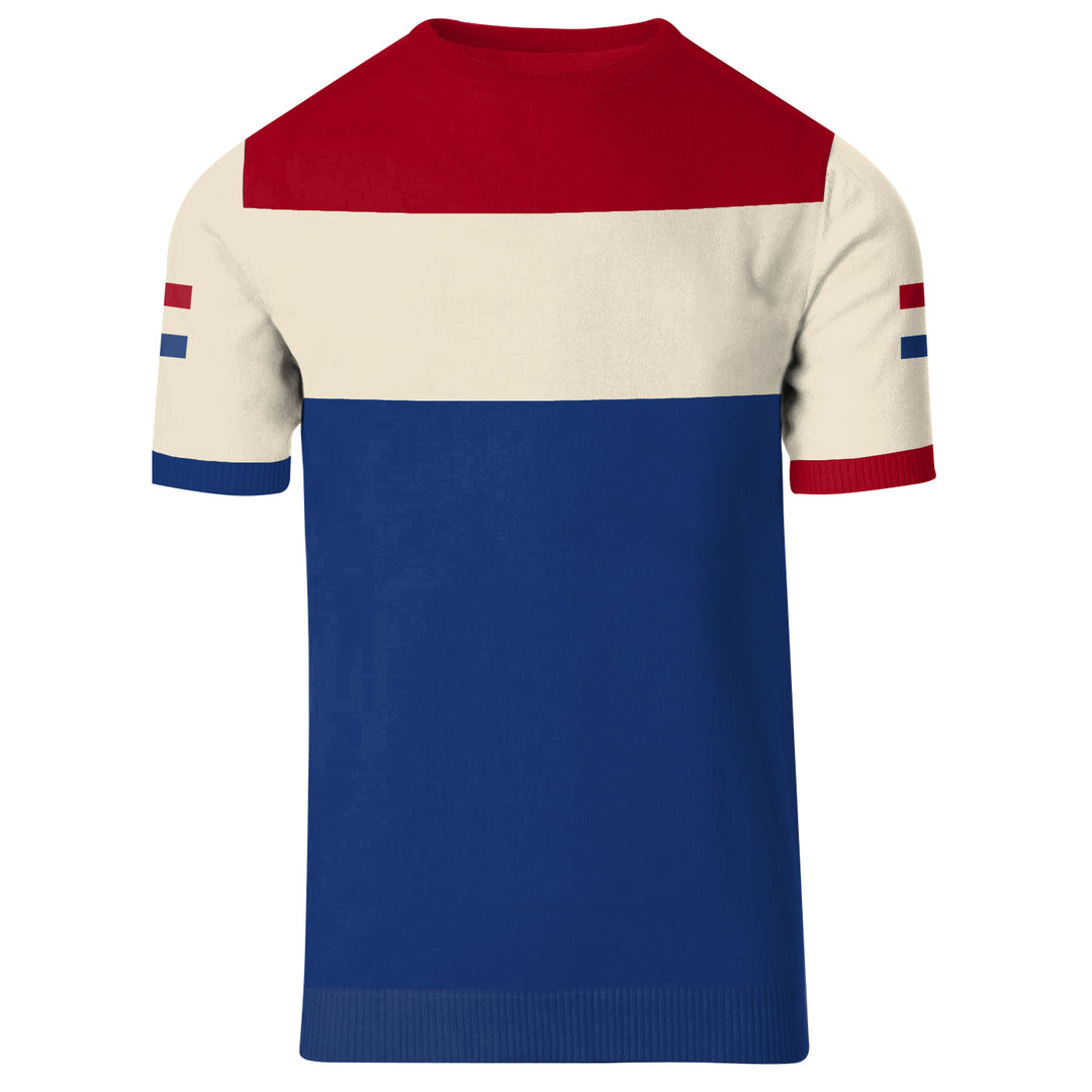 MEN'S CASUAL 1970S MOD STYLE RETRO RACING RED & BLUE KNITWEAR