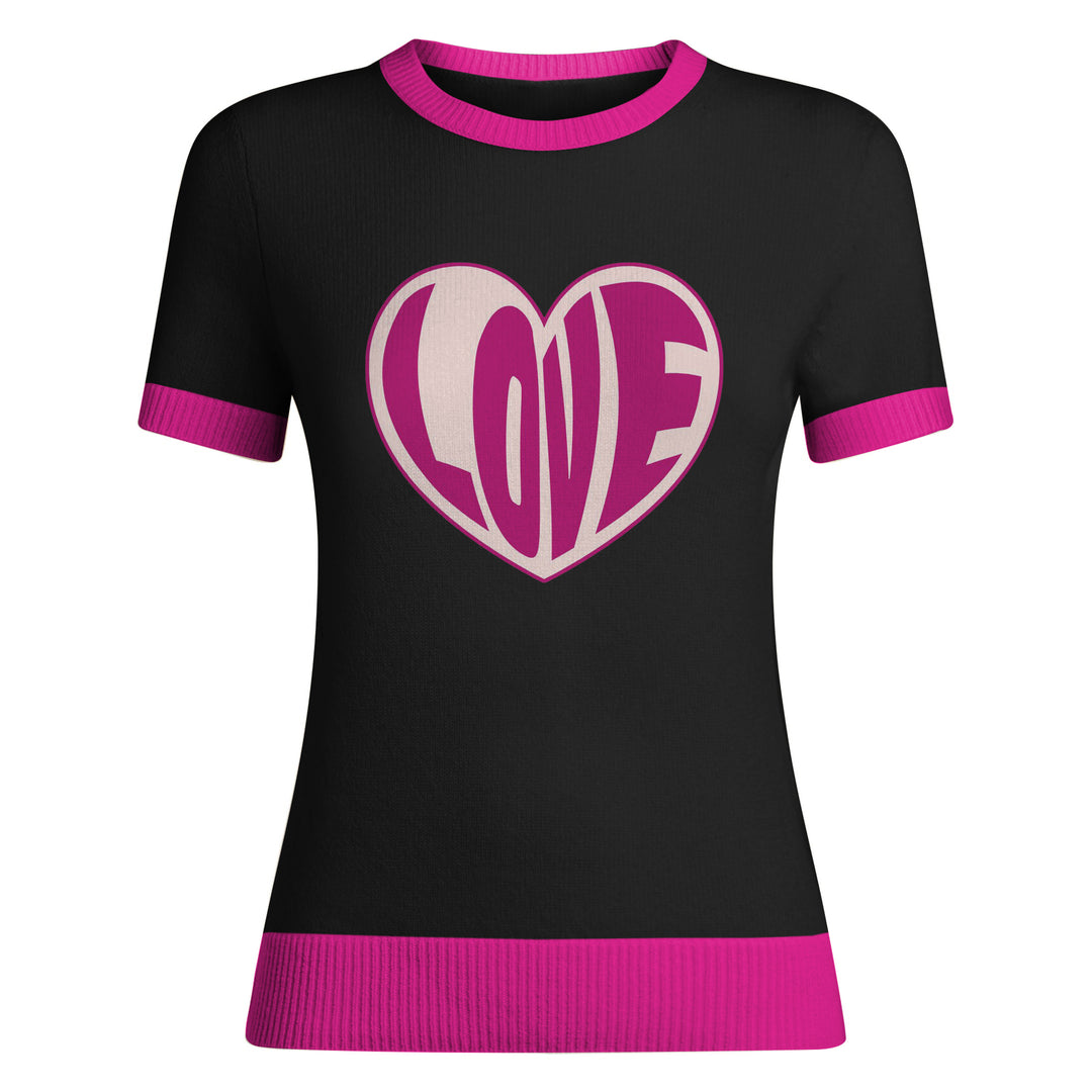Kopie von Pink Love Heart Strick Black Kurzärmel Strickwege