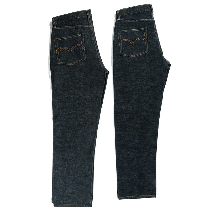 Men's retro casual raw denim straight jeans
