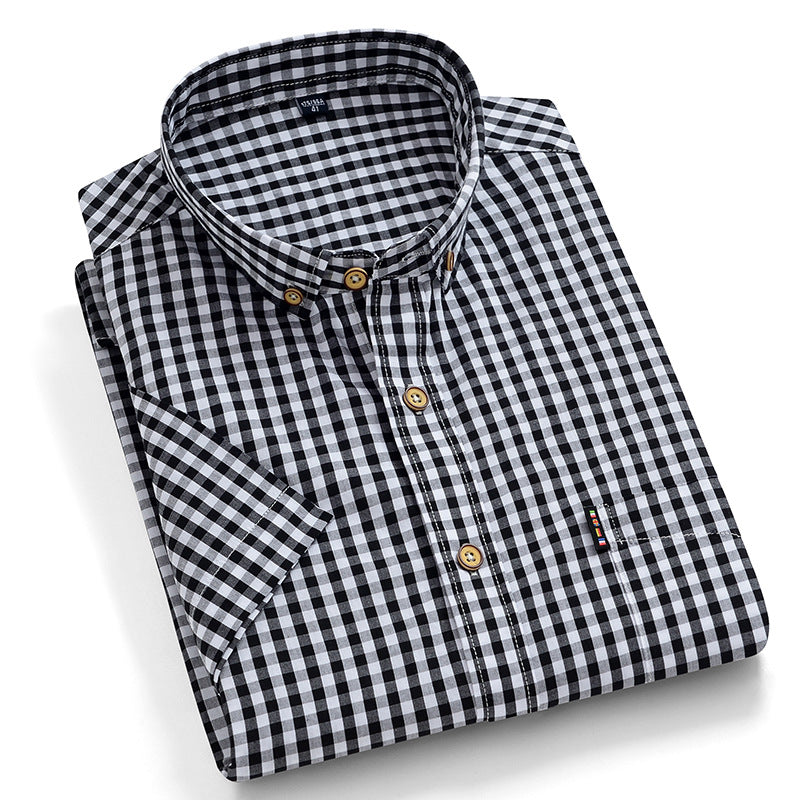 Men's Casual Slim Short Sleeve Plaid Shirt