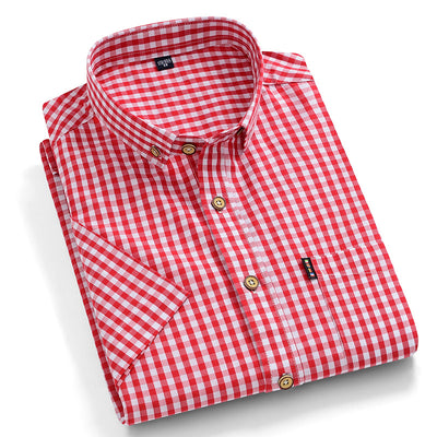 Men's Casual Slim Short Sleeve Plaid Shirt