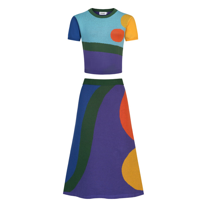 Women's 70s Abstract Geometric Art Jacquard Knit Dress Set
