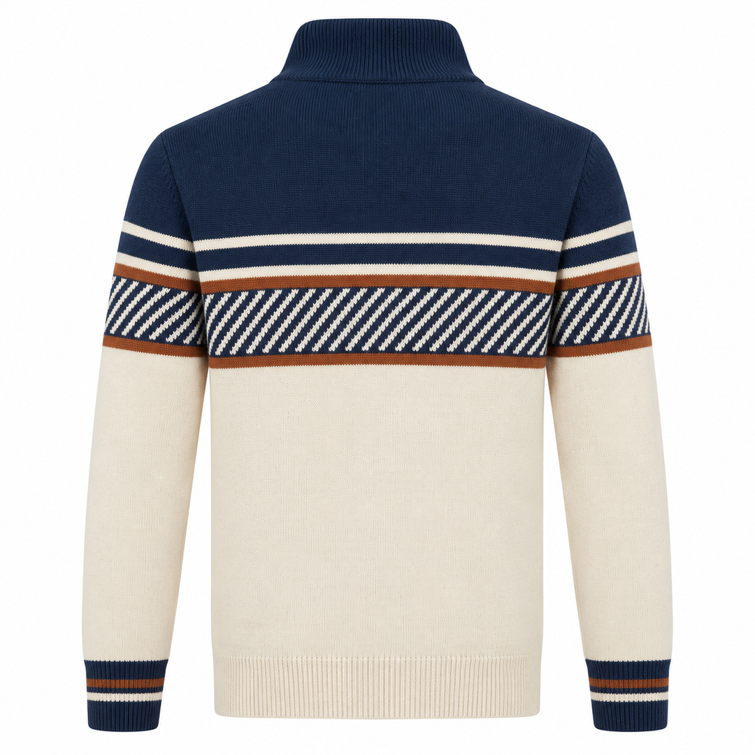 Cárdigan de punto jacquard retro con rayas de carreras para hombre de los años 70