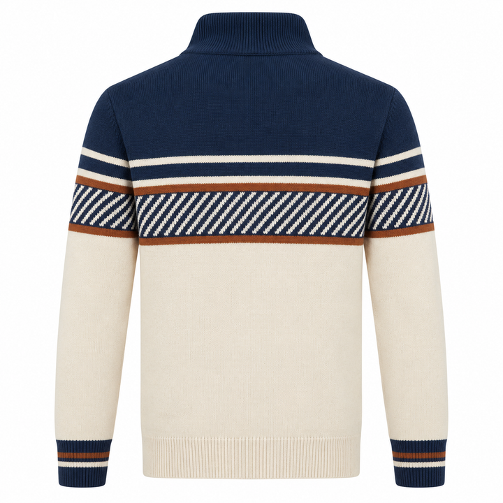 Cárdigan de punto jacquard retro con rayas de carreras para hombre de los años 70