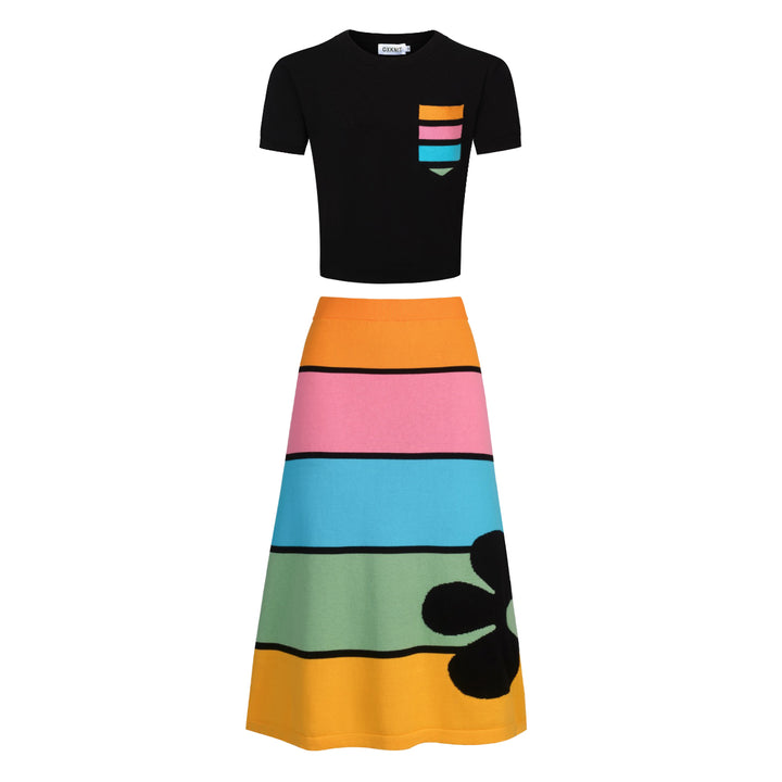 Women's 60s Mod Artistic Jacquard Knit Dress Set