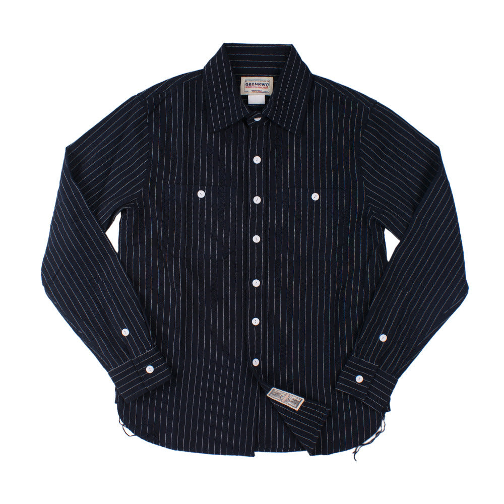 Men's casual vertical striped workwear long-sleeved shirt