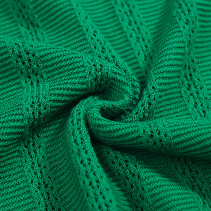 Men's 70s Knit Polo Sweater – Green Long Sleeve with Contrast Collar and Striped Trim