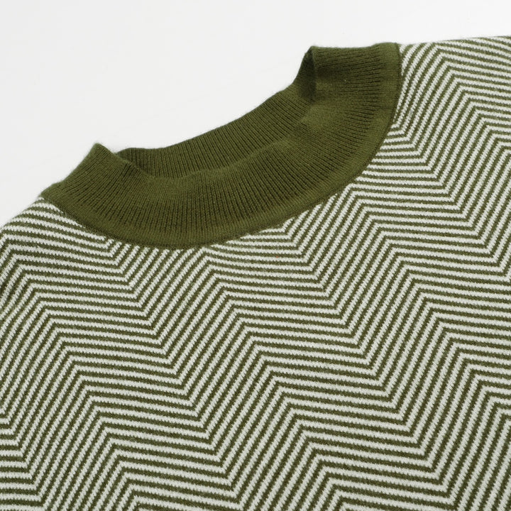 Men's Retro Herringbone Knit Sweater – Olive Green Vintage Pullover