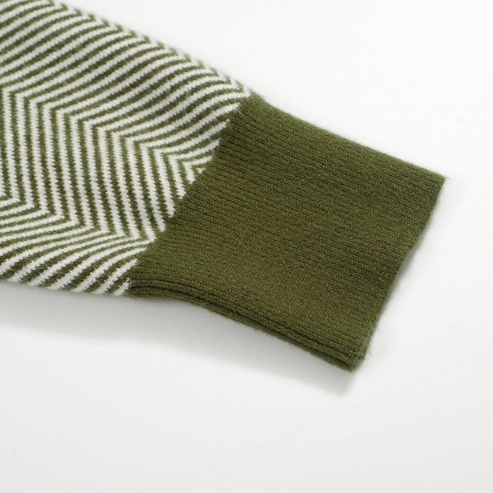 Men's Retro Herringbone Knit Sweater – Olive Green Vintage Pullover
