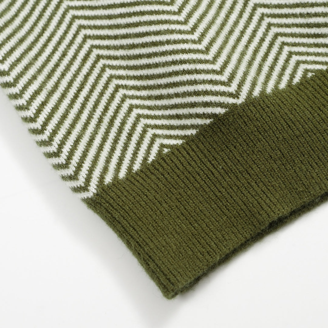 Men's Retro Herringbone Knit Sweater – Olive Green Vintage Pullover