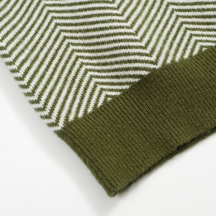 Men's Retro Herringbone Knit Sweater – Olive Green Vintage Pullover