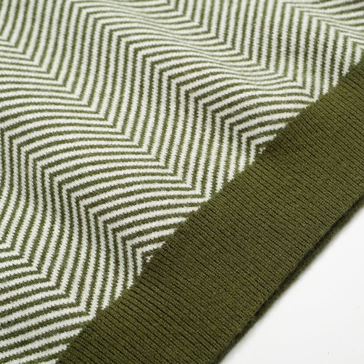 Men's Retro Herringbone Knit Sweater – Olive Green Vintage Pullover