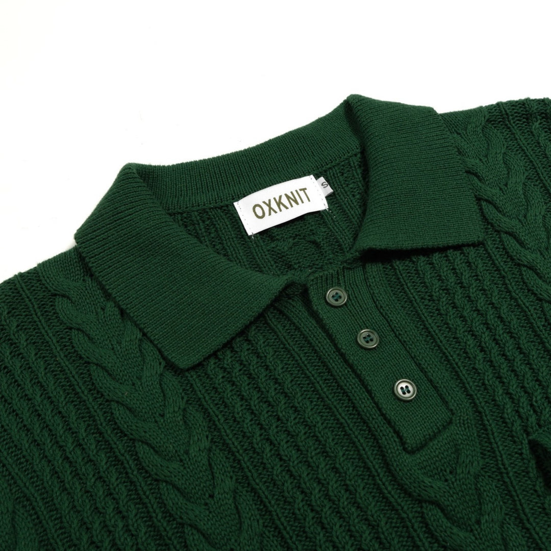 Men's Green Vintage Gentleman Faux Leather Elbow Patch Knit Polo Shirt