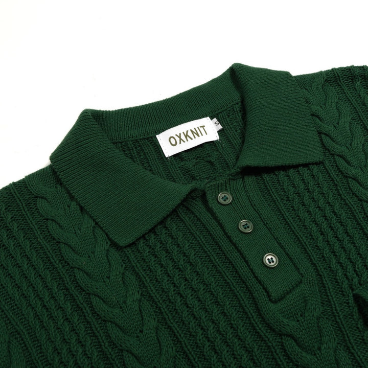 Men's Green Vintage Gentleman Faux Leather Elbow Patch Knit Polo Shirt