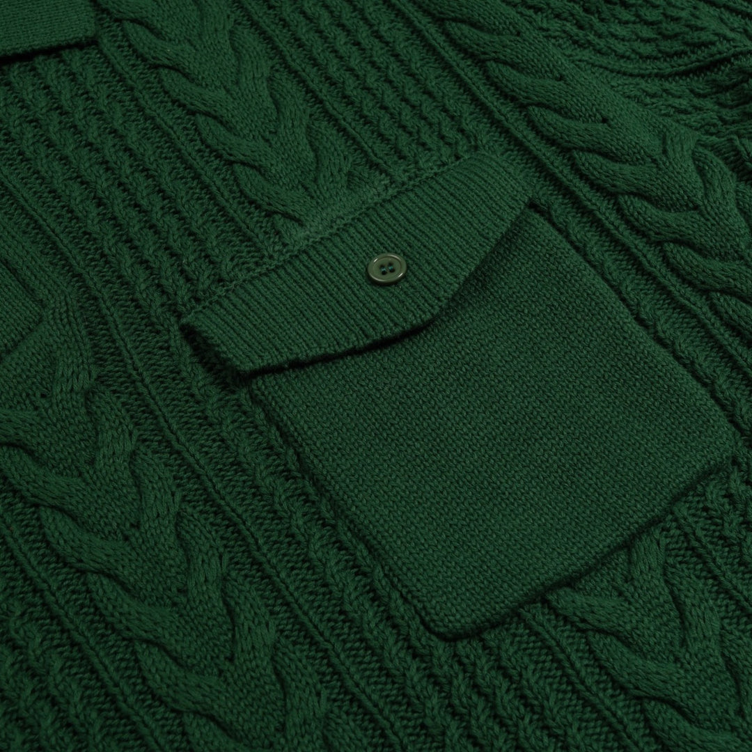 Men's Green Vintage Gentleman Faux Leather Elbow Patch Knit Polo Shirt