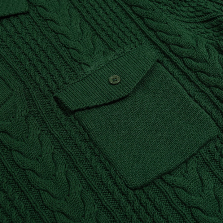 Men's Green Vintage Gentleman Faux Leather Elbow Patch Knit Polo Shirt