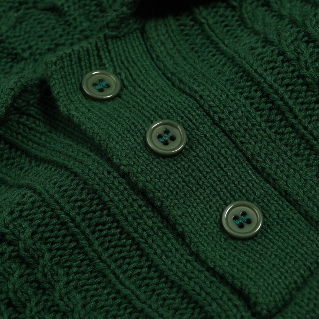 Men's Green Vintage Gentleman Faux Leather Elbow Patch Knit Polo Shirt