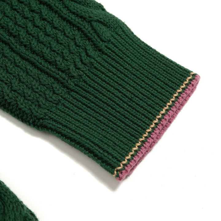 Men's Green Vintage Gentleman Faux Leather Elbow Patch Knit Polo Shirt