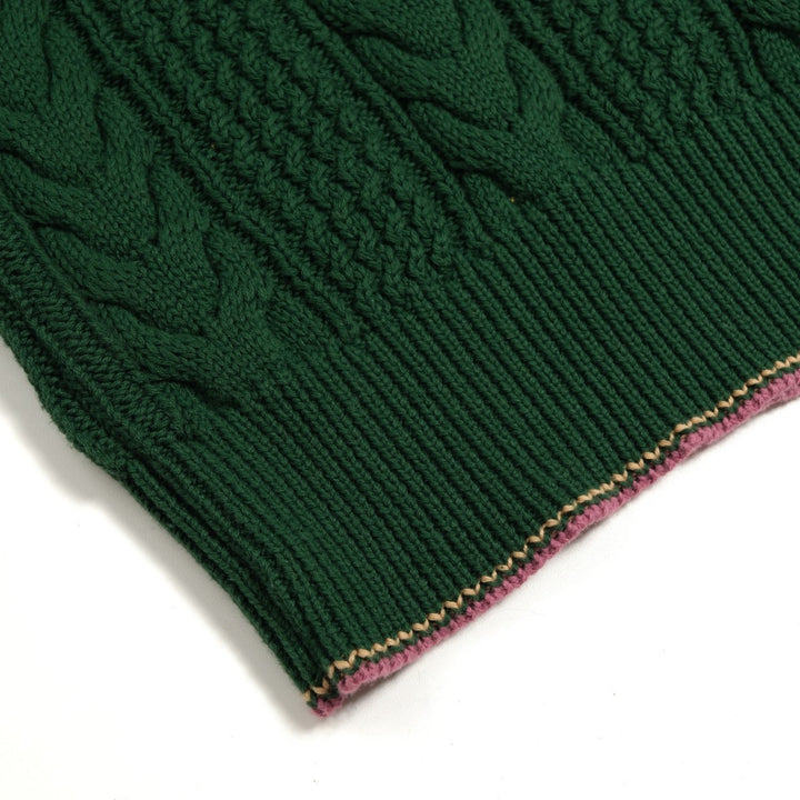 Men's Green Vintage Gentleman Faux Leather Elbow Patch Knit Polo Shirt