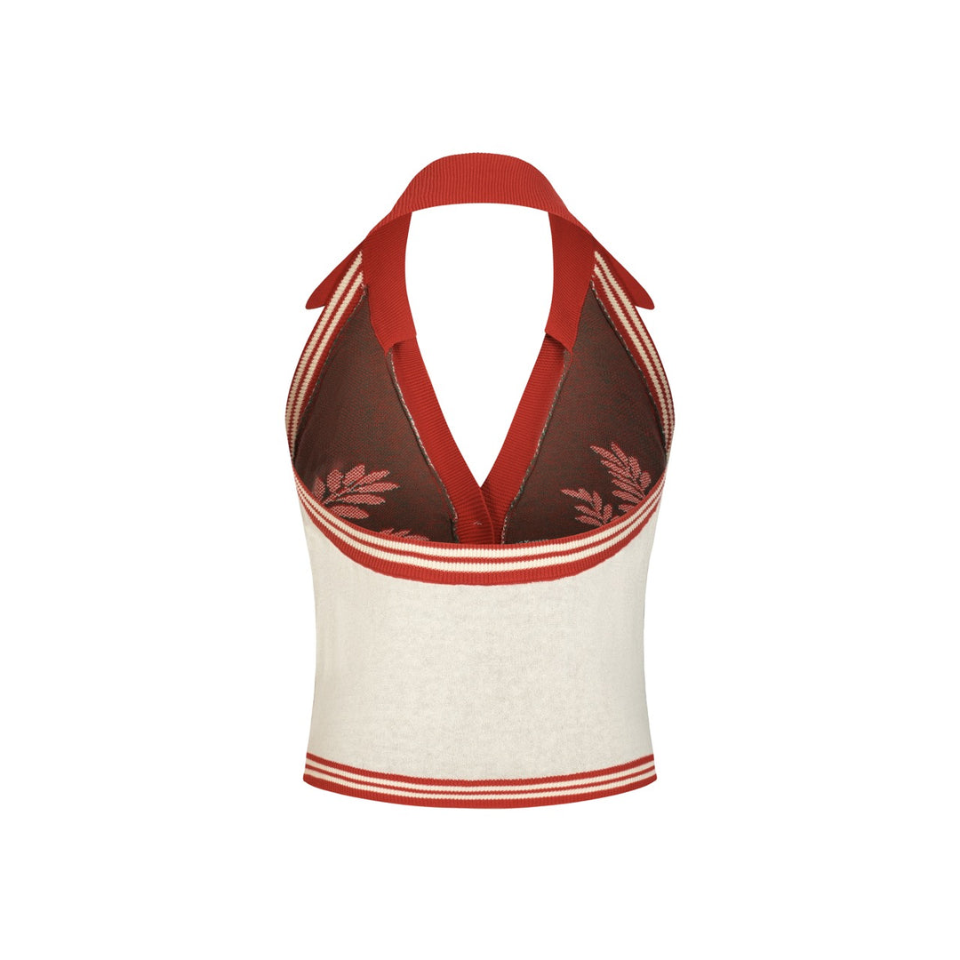 Women's Apricot Vintage Animal Pattern Jacquard Halter Knit Vest