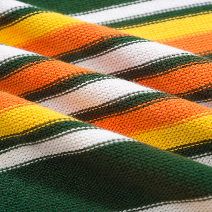 Men's green vintage striped knitted V-neck knitted polo