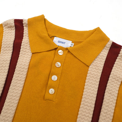 Lässiges Herren-Strick-Retro-Poloshirt im Mod-Stil der 1960er Jahre mit Rotweinstreifen