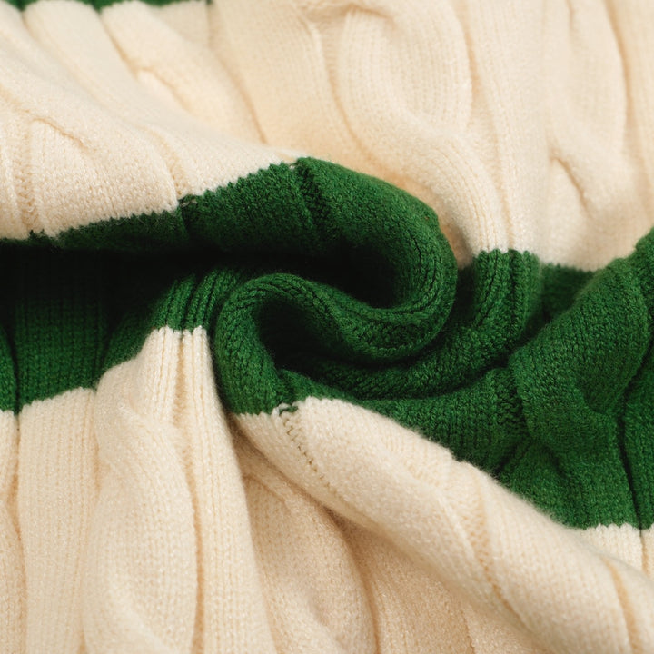 Men's green striped twist V-neck sweater