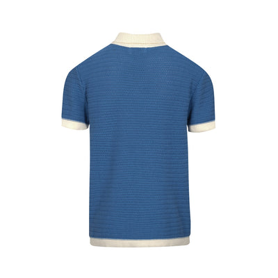 Men's blue knit V-neck polo shirt