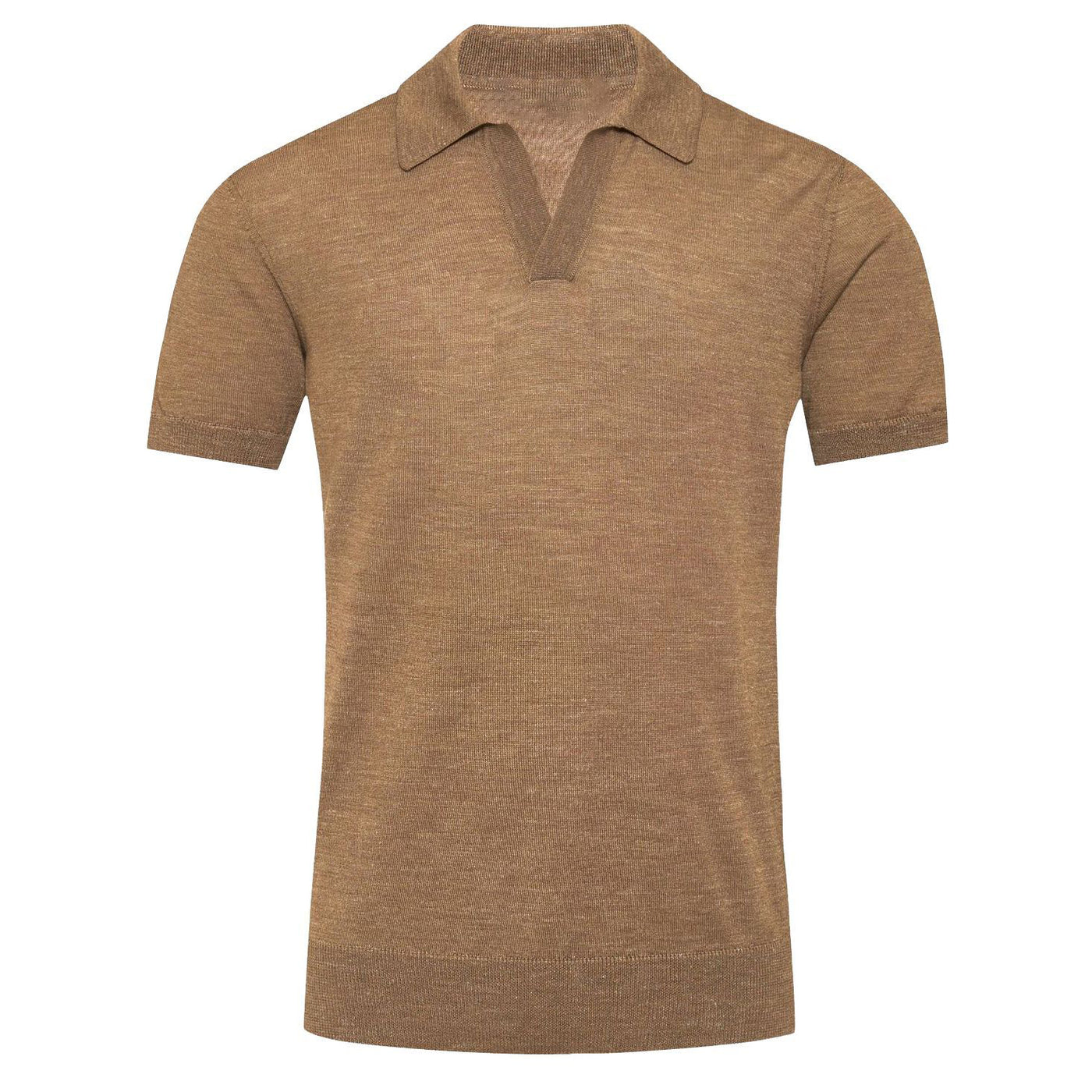 Men's Casual Retro Light Brown Solid Color Knitted Polo Shirt