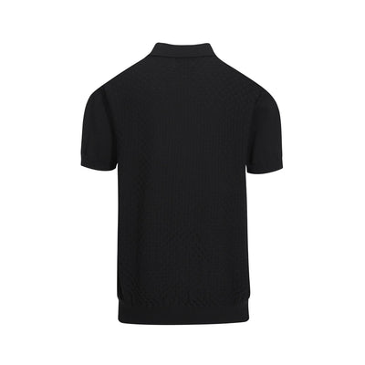 Men's Casual Retro Black Solid Color Knitted Polo Shirt