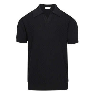 Men's Casual Retro Black Solid Color Knitted Polo Shirt