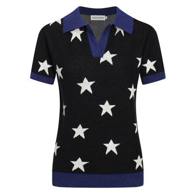 Women's V-neck knitted polo with star