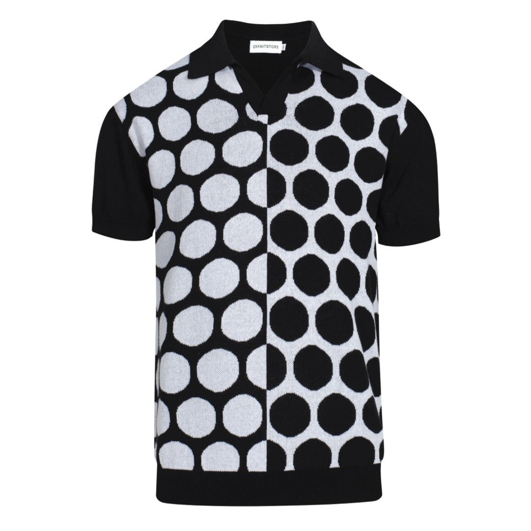 Men's polka dot contrast knit polo shirt