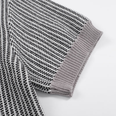 Men's grey vintage striped knit polo shirt