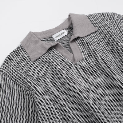 Men's grey vintage striped knit polo shirt