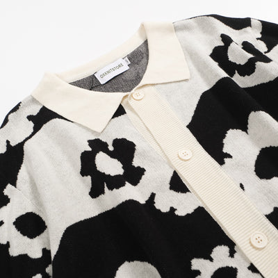 Men's black and white floral cardigan