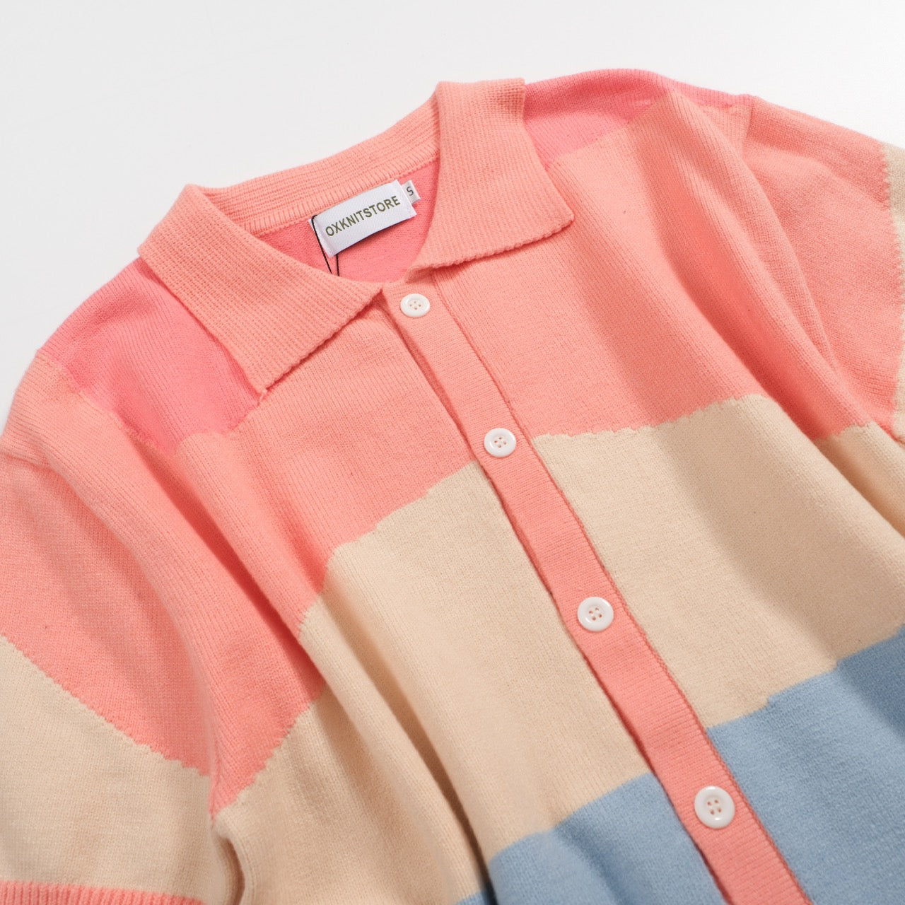 Men's 70s Pastel Knit Shirt | Abstract Colorblock Button-Up