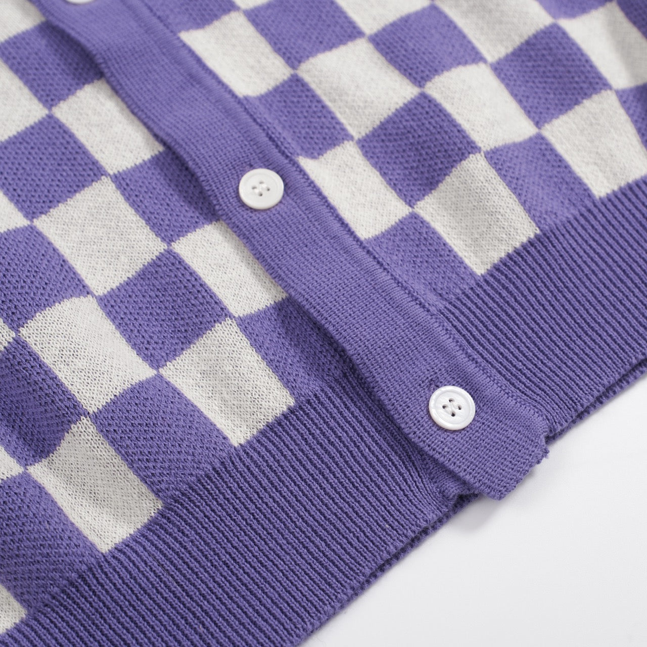 Men's purple plaid knitted short-sleeved polo