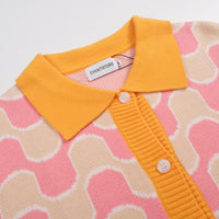 Men's 70s Pink Wavy Knit Polo – Sunset Button-Up Shirt
