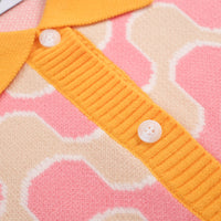 Men's 70s Pink Wavy Knit Polo – Sunset Button-Up Shirt
