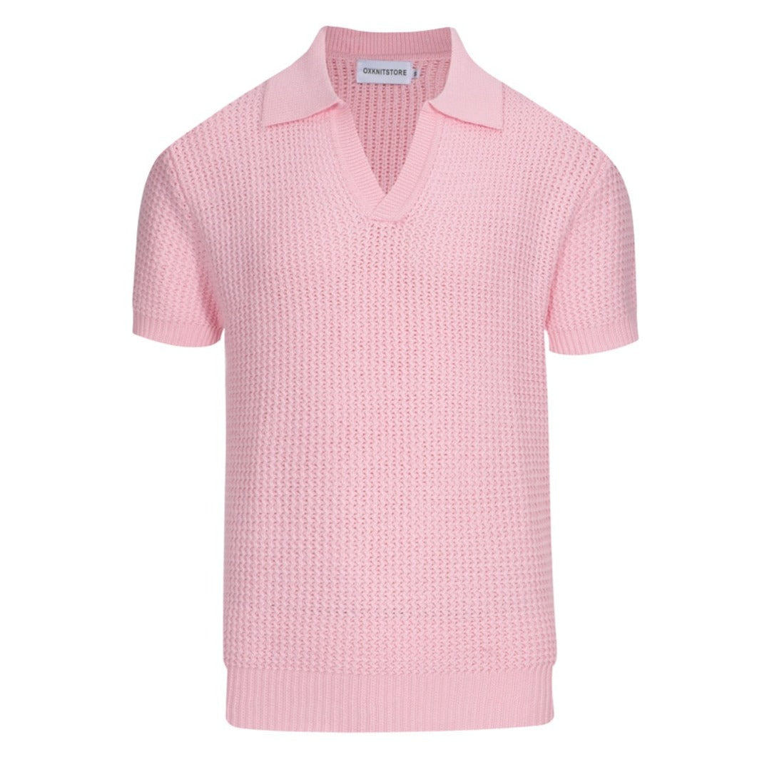 Men's pink knit V-neck Fashion polo