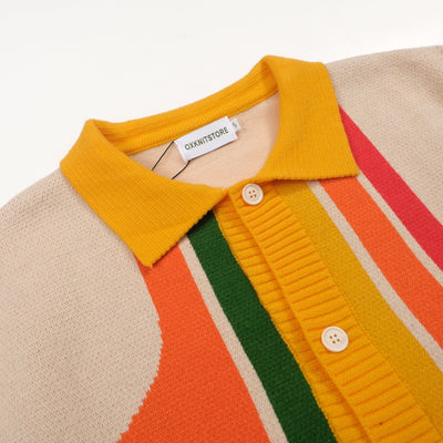 Men's Casual 60's Retro Geometric Knitted Short Sleeve Cardigan