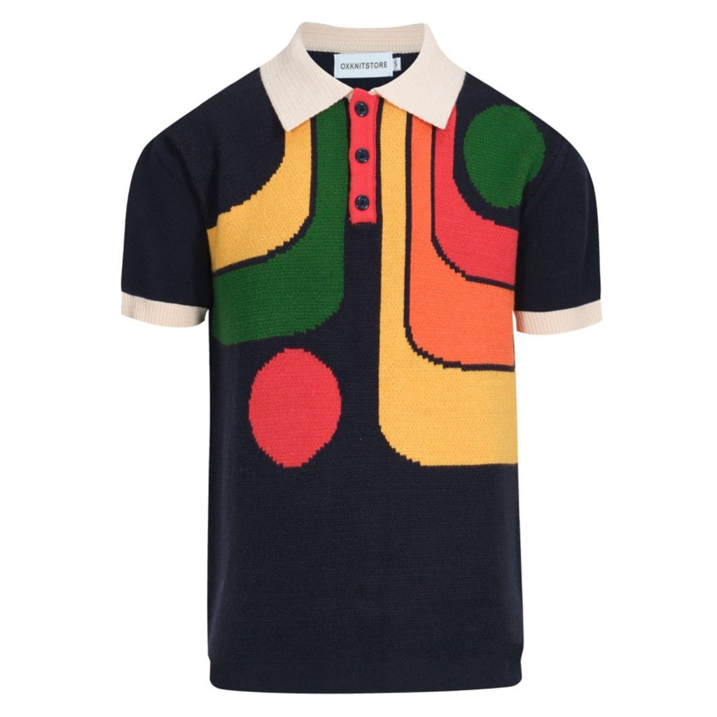 Men's Vintage 1970s Knit Polo Shirt | Retro Cream with Green