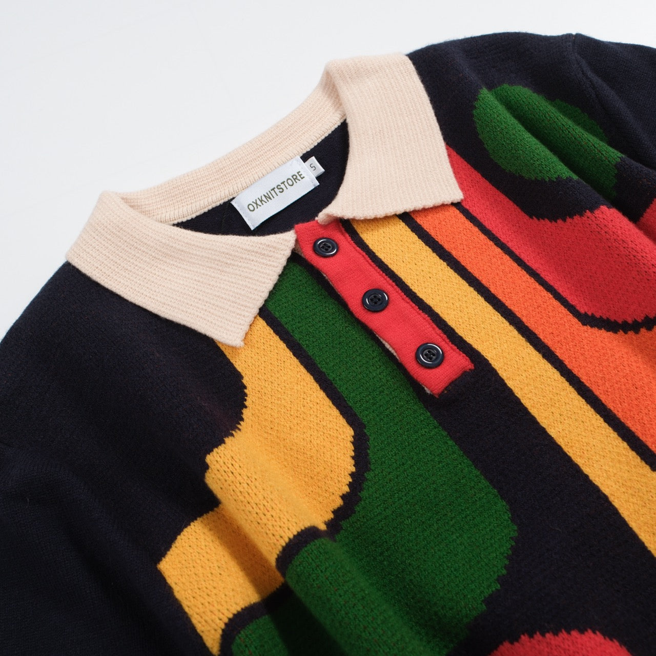 Men's 70s Abstract Colorblock Knit Polo | Retro Graphic Mod