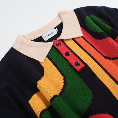 Men's vintage graphic knitted polo shirt