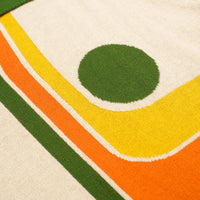 Men's Retro Knit Polo – Vintage Cream Button-Up with 70s Geometric Graphic