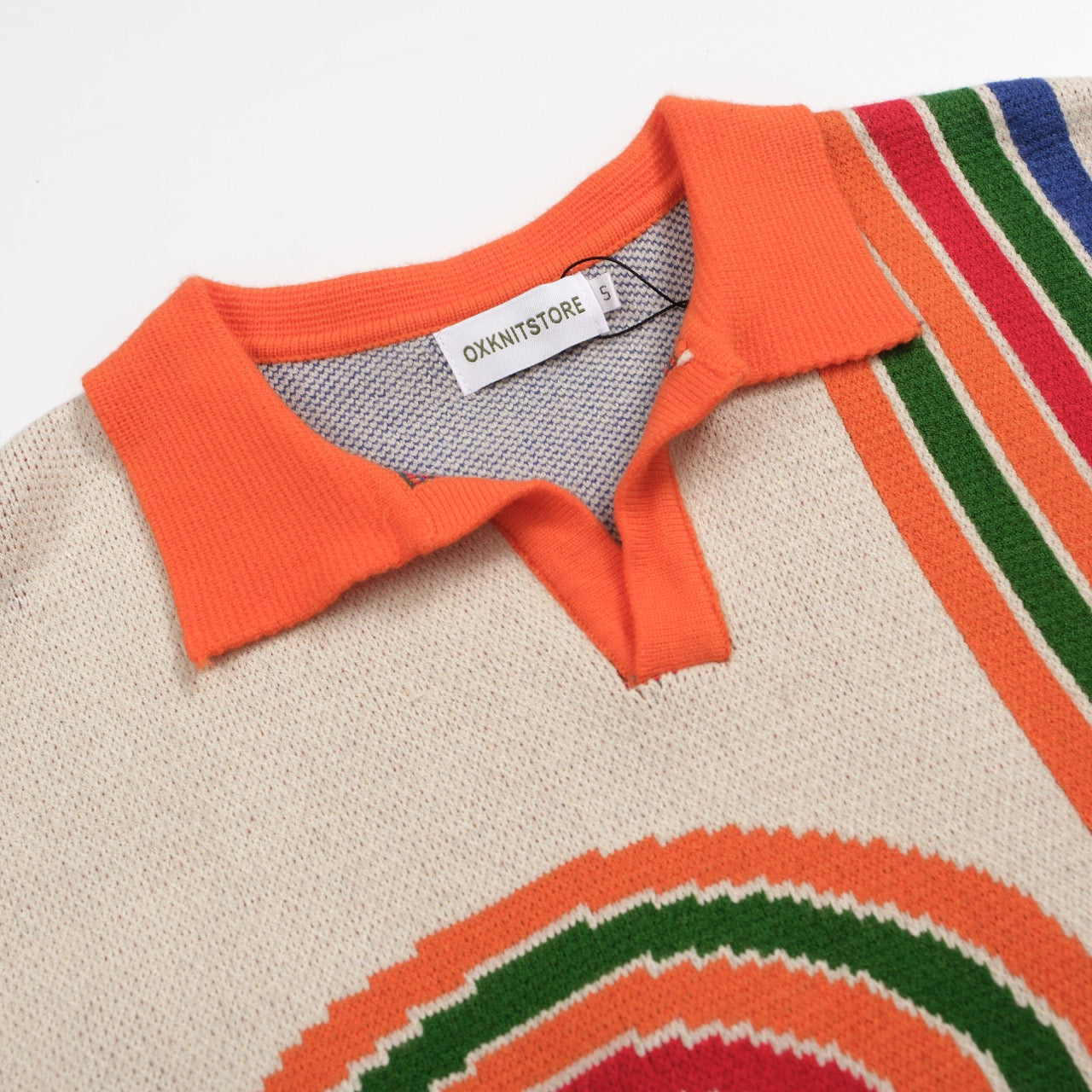 Men's art graphic V-neck knitted polo shirt