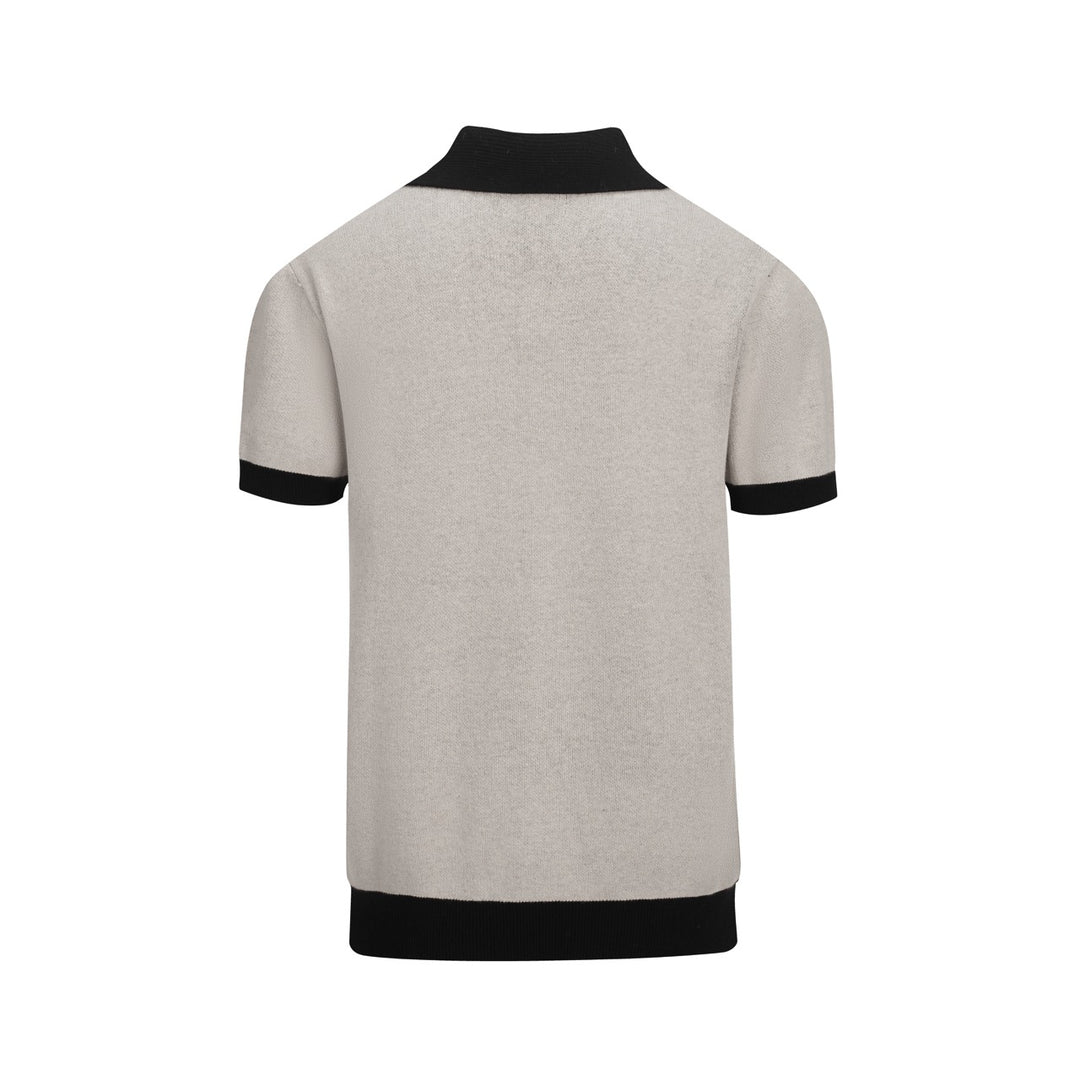 Men’s Vintage 1960s MOD Knit Polo Shirt – Retro Black & Gary Geometric Pattern
