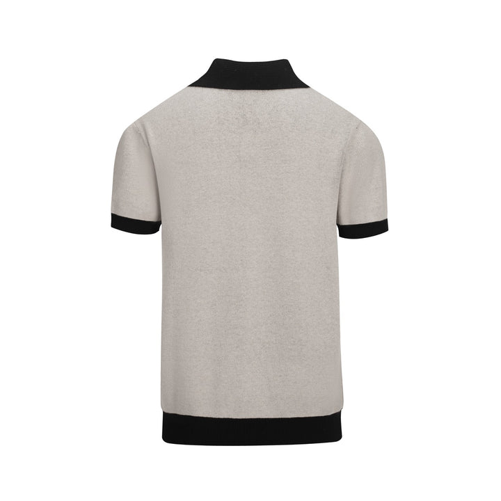 Men’s Vintage 1960s MOD Knit Polo Shirt – Retro Black & Gary Geometric Pattern
